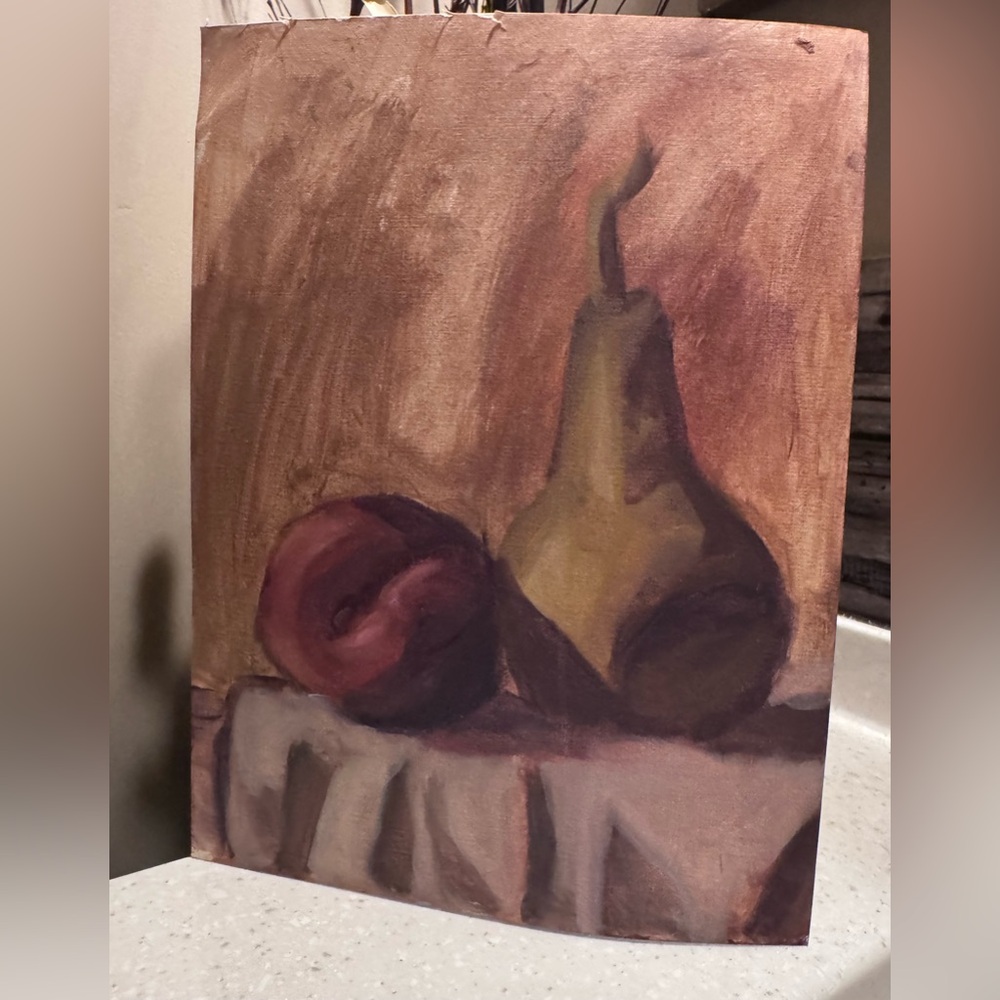 Hand Painted Still Life Painting with Pear and Apple